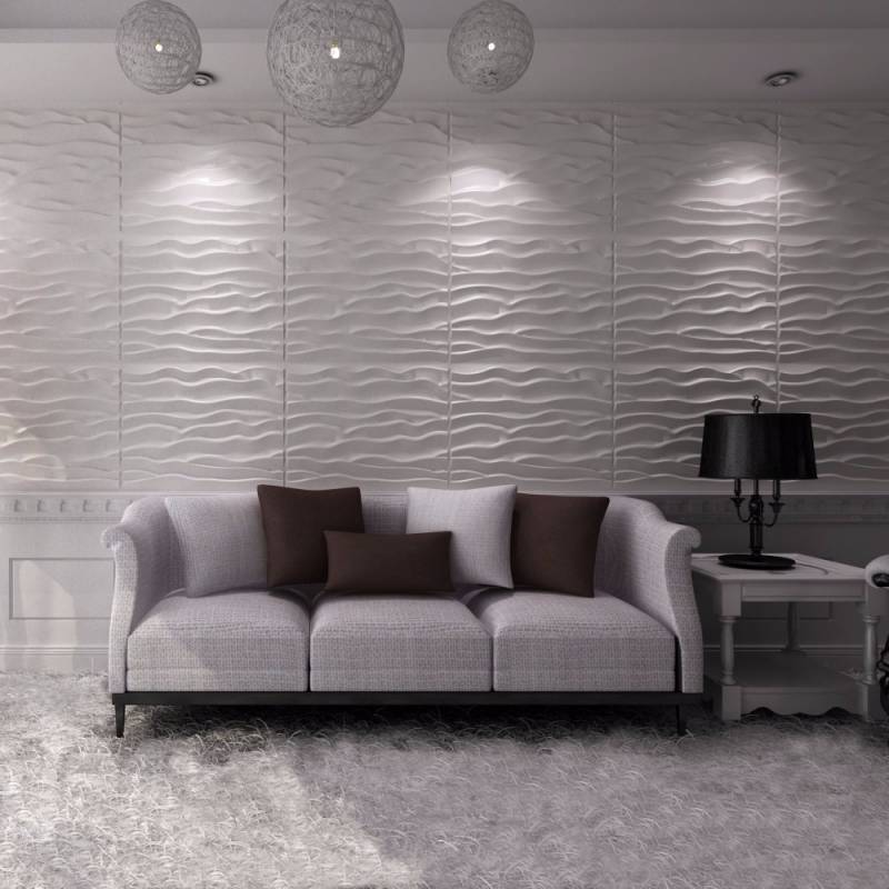 Gạch 3d ốp tường trang trí chống thấm màu trắng