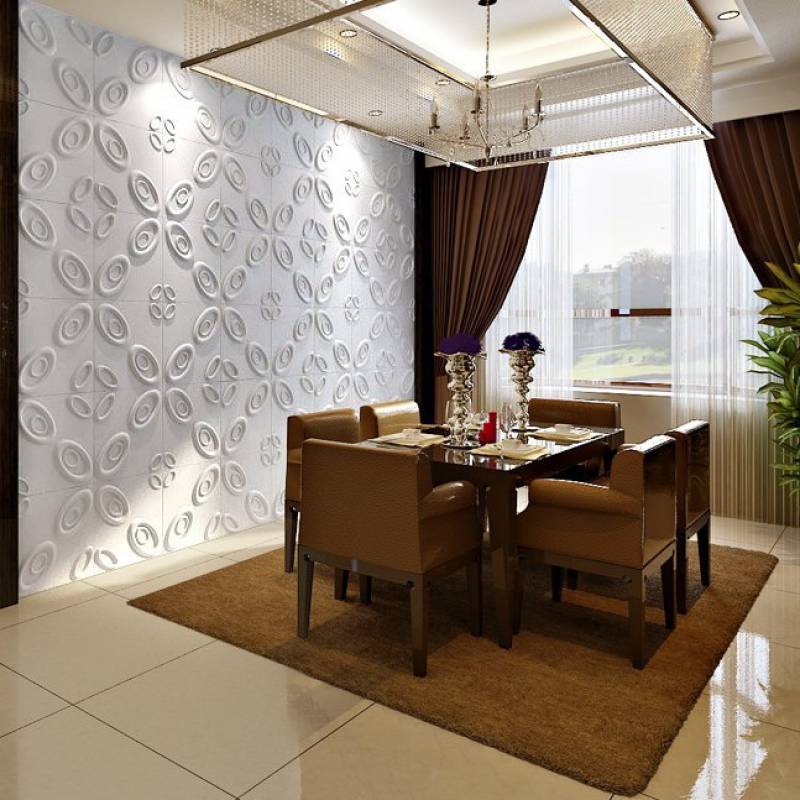 Gạch 3d ốp tường trang trí chống thấm màu trắng