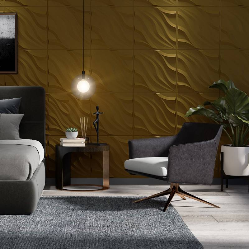 Gạch 3d ốp tường trang trí chống thấm màu vàng