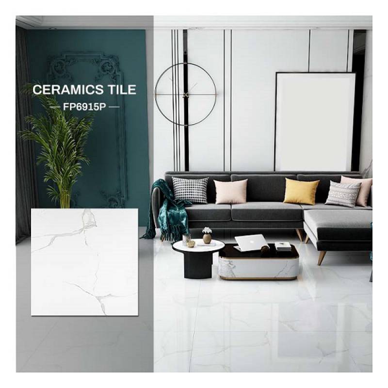Gạch lát nền đá cẩm thạch trắng ngà bóng toàn thân 600*600mm FP6915P
