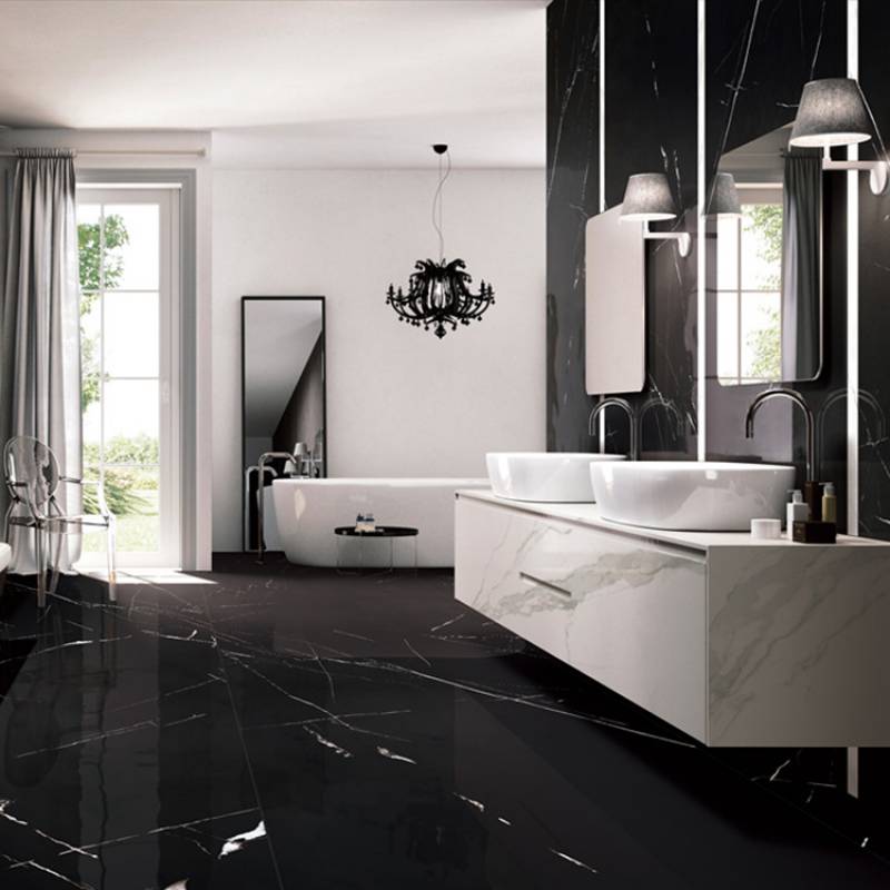 Gạch lát nền tráng men bóng 600*600 màu đen VCP60Q0809