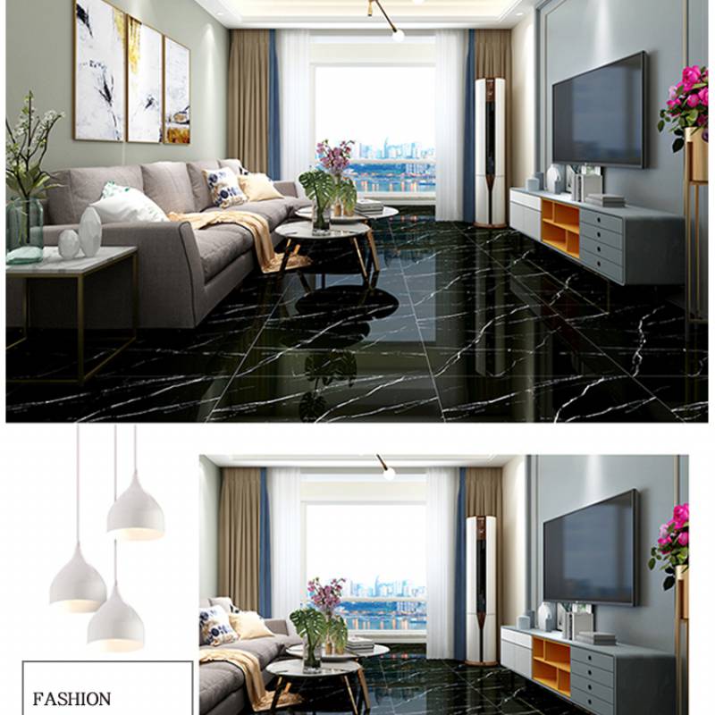 Gạch men bóng lát sàn hiện đại 600x600mm LF6809-6 màu đen 