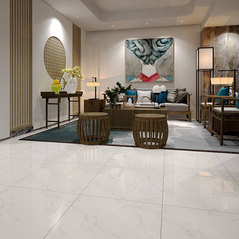 Gạch men cao cấp lát sàn bề mặt bóng 600x600mm 6048-1 màu trắng