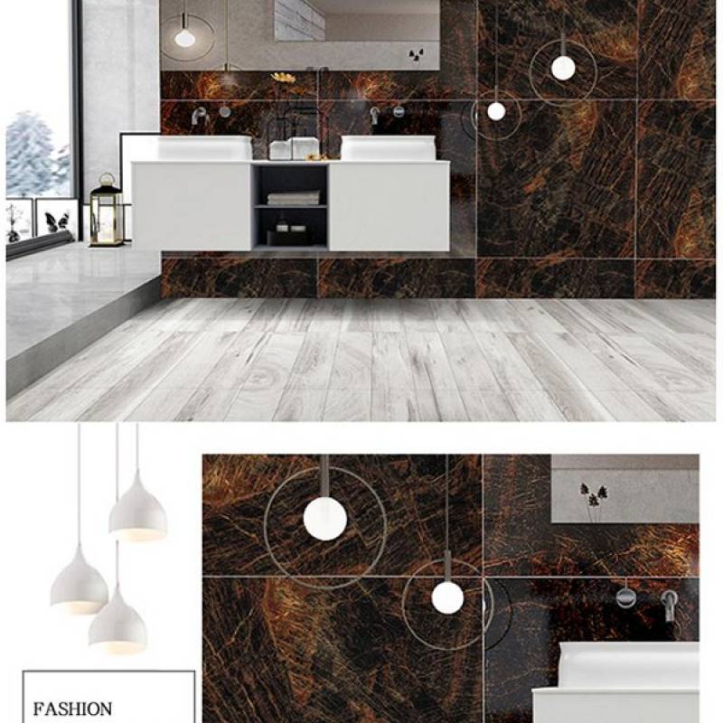 Gạch men lát sàn hiện đại 600x600mm LF6708 màu nâu đá cẩm thạch 