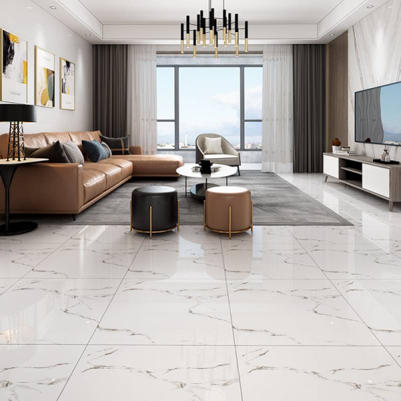 Gạch men lát sàn hiện đại 600x600mm 6110-1 màu trắng