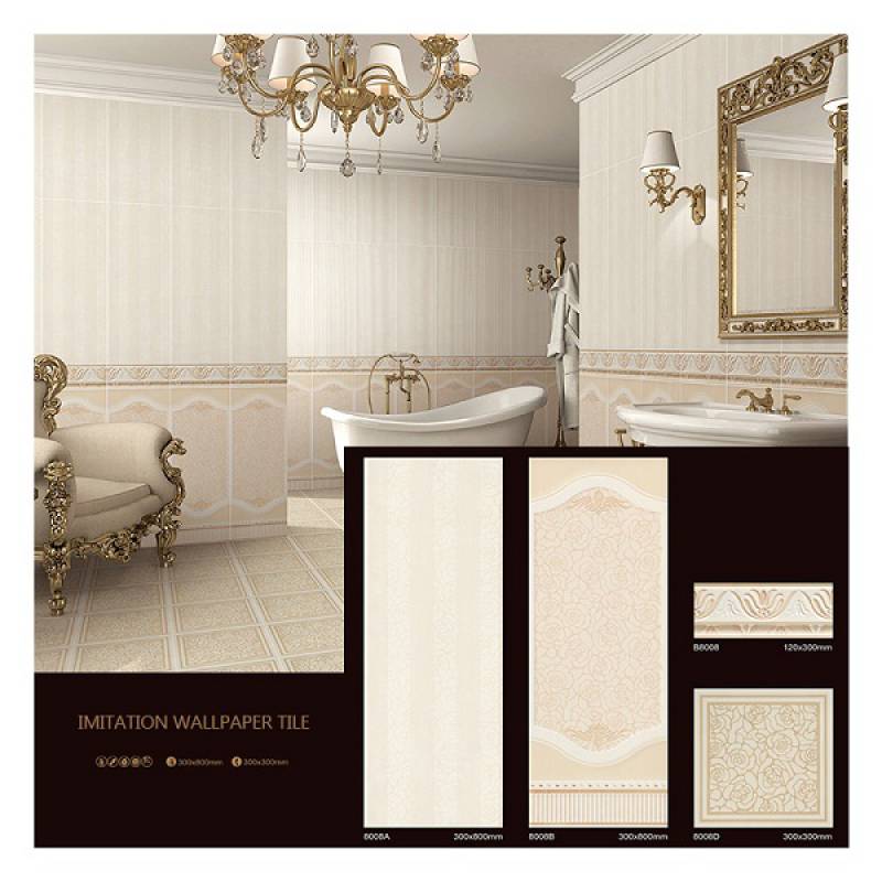 Gạch men ốp tường phòng tắm phong cách sang trọng 300x800m