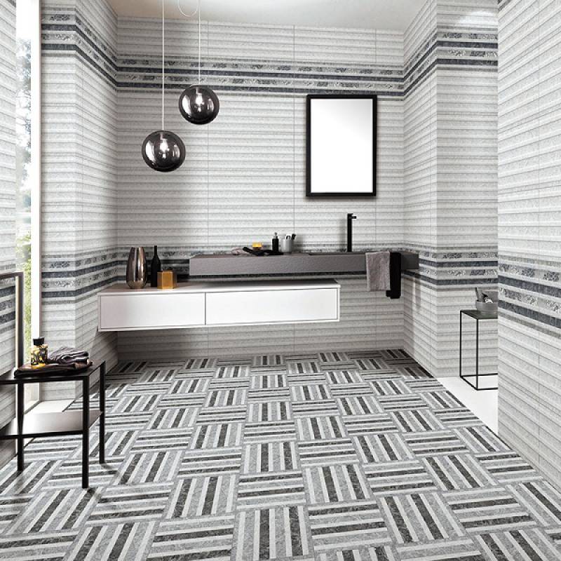 Gạch men ốp lát phòng tắm phong cách châu âu 300x800m AAS8007 màu xám mẫu hoa 