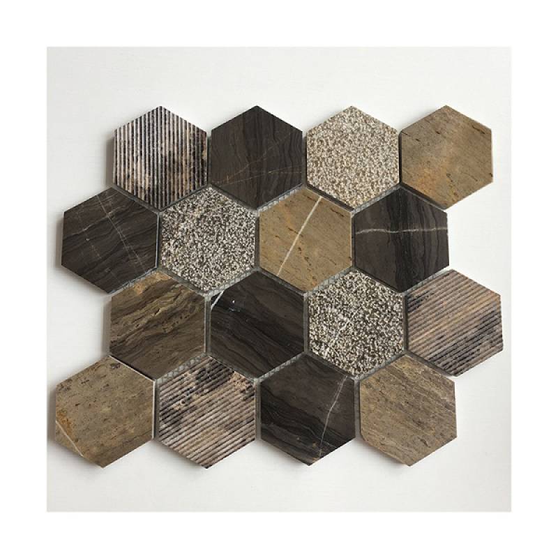 Gạch mosaic đá hình lục giác 260x300mmmm 18NS096 màu gỗ