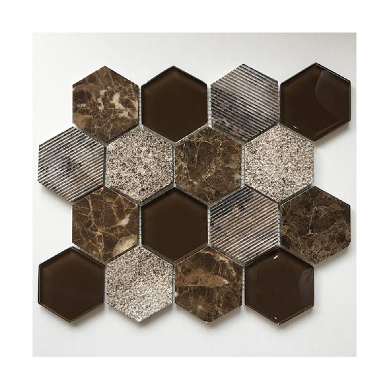 Gạch mosaic đá hình lục giác 260x300mm màu hỗn hợp
