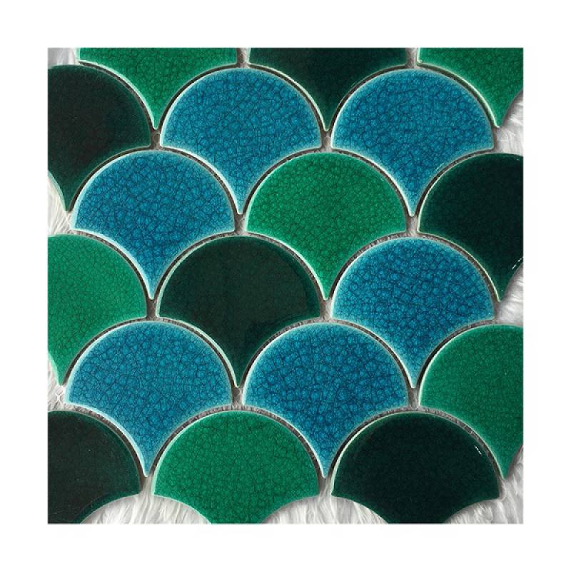 Gạch mosaic gốm hình vảy cá 300x300mm màu xanh hỗn hợp