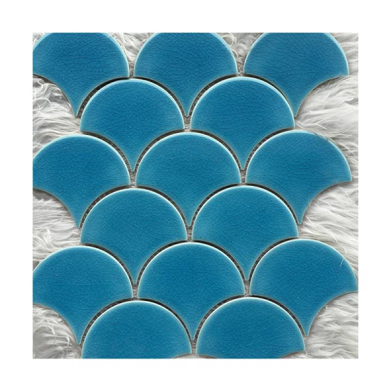 Gạch mosaic gốm hình vảy cá trang trí 300x300mm màu xanh