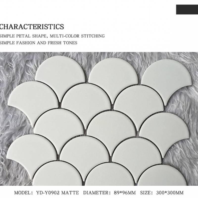 Gạch mosaic gốm hình vảy cá trang trí 300x300mm YD-Y0902 màu trắng 