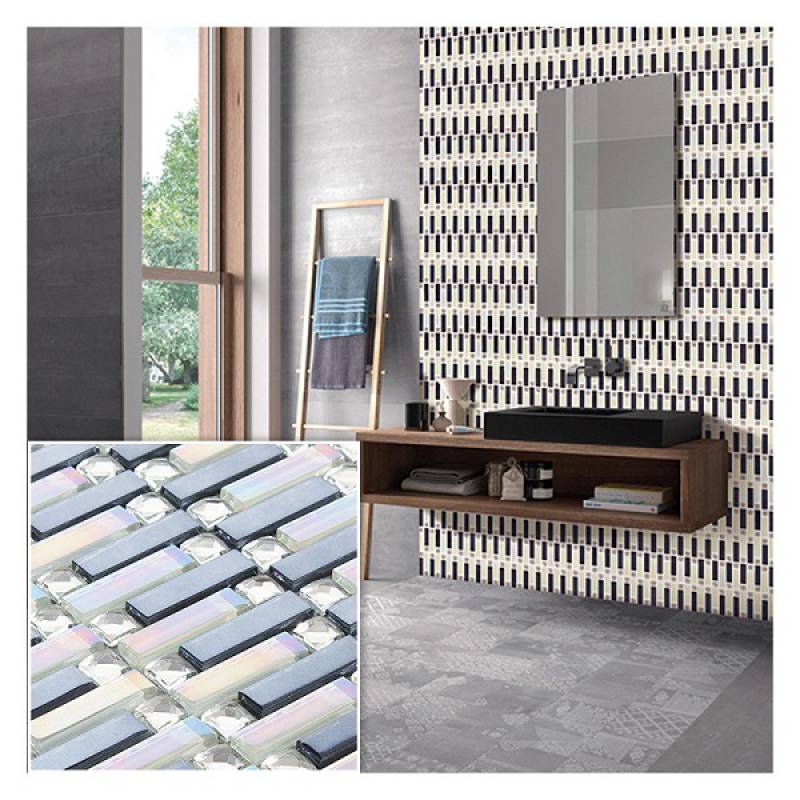 Gạch mosaic thủy tinh hình chữ nhật trang trí 300x300mm ZA1003 màu đen