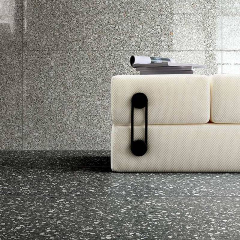 Gạch ốp lát Terrazzo nhập khẩu kt 600*600mm màu đen BTTT012