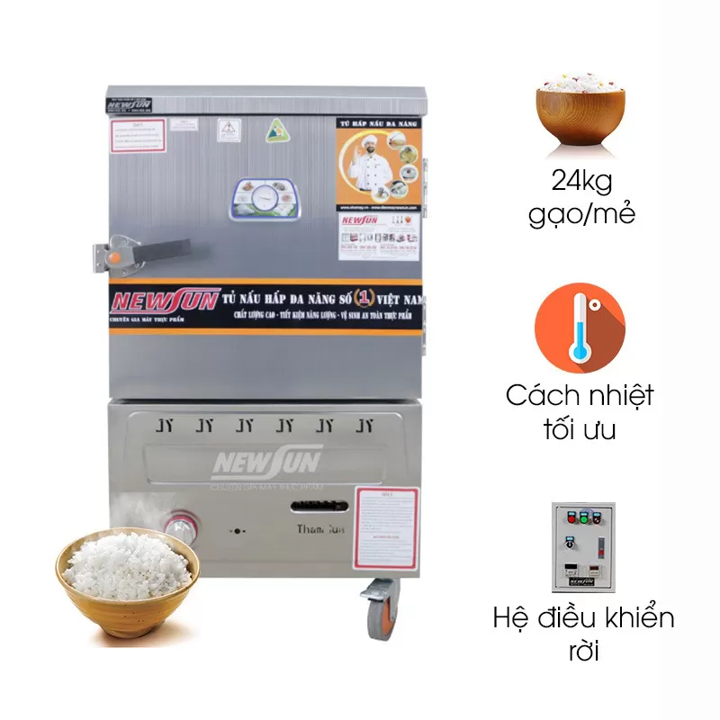 Tủ nấu cơm 6 khay dùng điện & gas inox 201 NEWSUN