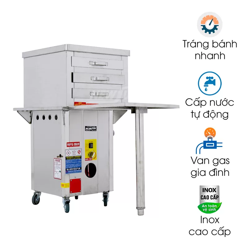 Máy tráng bánh cuốn bằng khay dùng gas (40x45)cm NEWSUN
