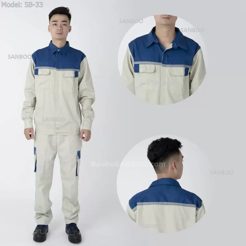 Quần áo bảo hộ túi hộp phối xanh + Phản Quang – SB33