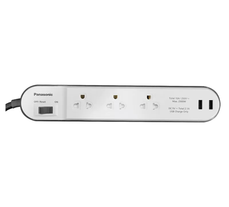 Ổ cắm có dây, 3 ổ cắm - 2 USB Panasonic WCHG243322W-G 