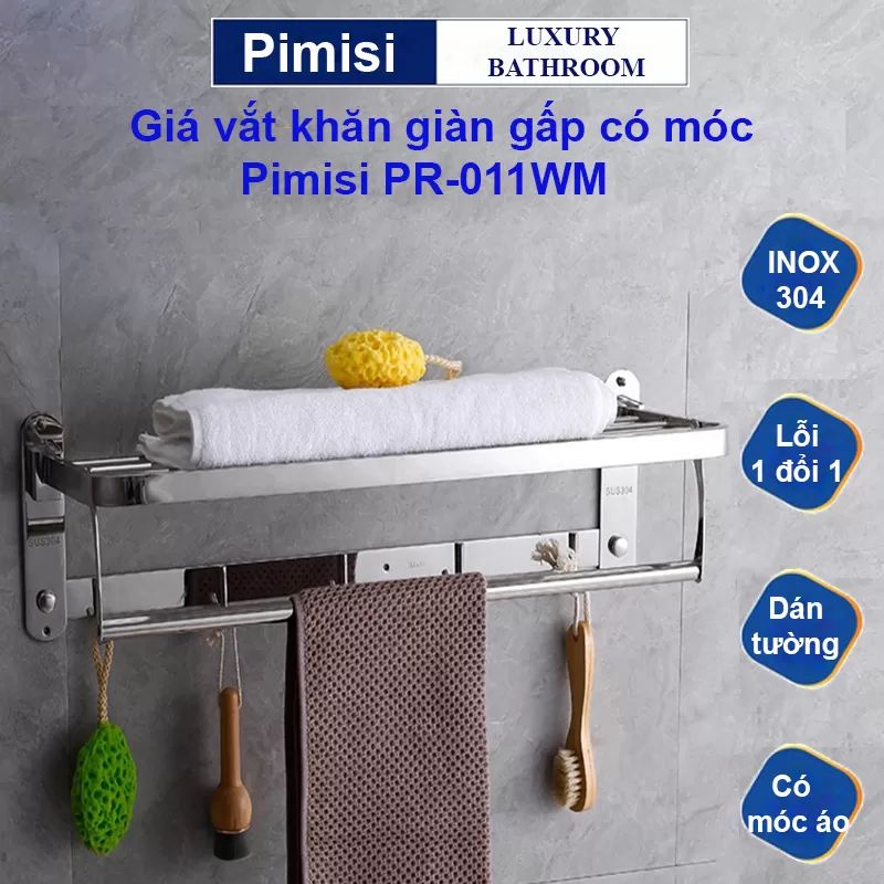 Giá treo khăn tắm dán tường Pimisi PR-011WM inox 304 giàn đa năng
