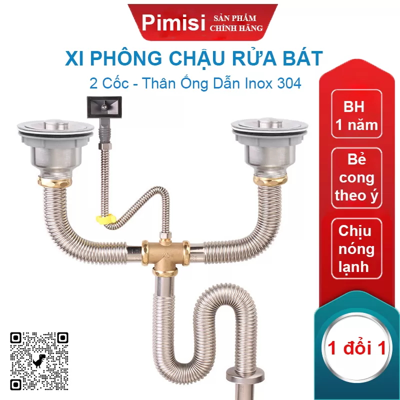 Xi phông chậu rửa bát đôi inox 304 Pimisi PXP-41-2