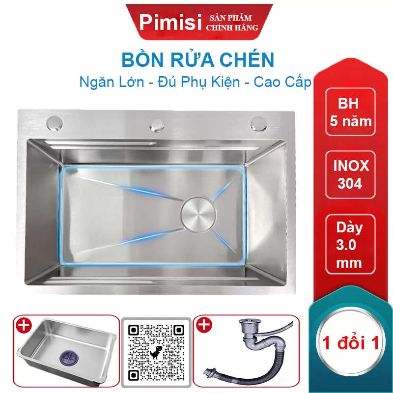 Bồn rửa chén inox 1 hộc lớn Pimisi PR-7846 cao cấp