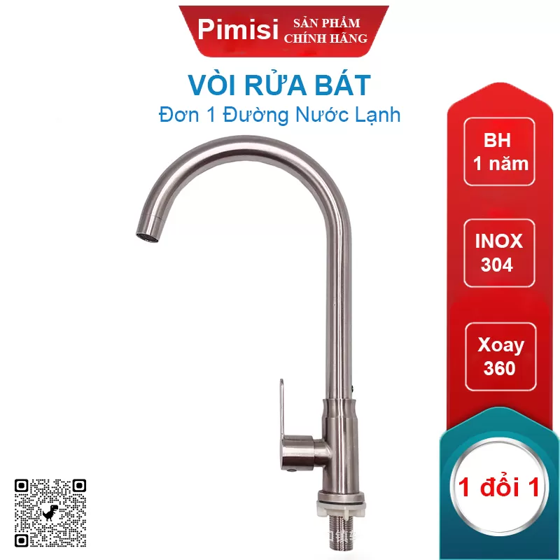 Vòi rửa bát inox 304 Pimisi PVB-11 nước lạnh 1 đường