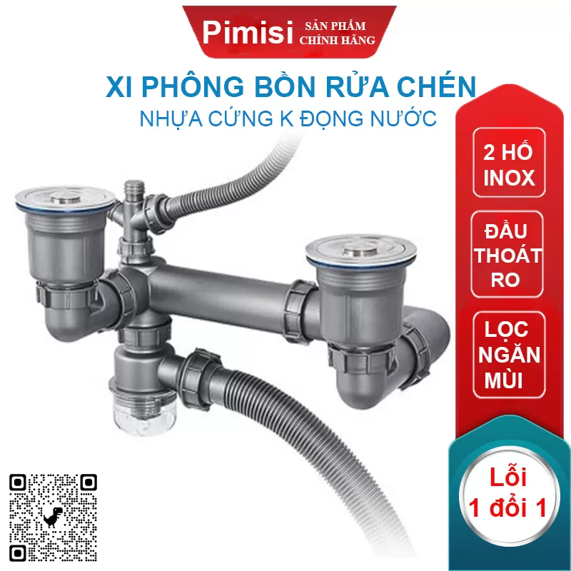 Bộ xi phông xả thải bồn rửa chén 2 hố Pimisi PXP-31-2