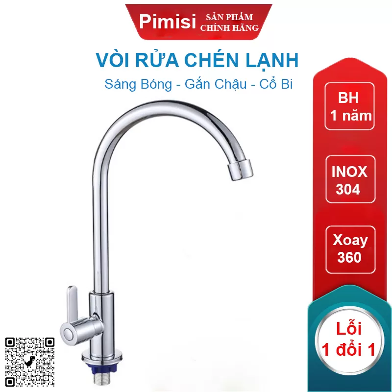 Vòi rửa chén lạnh Pimisi PVB-12 inox 304