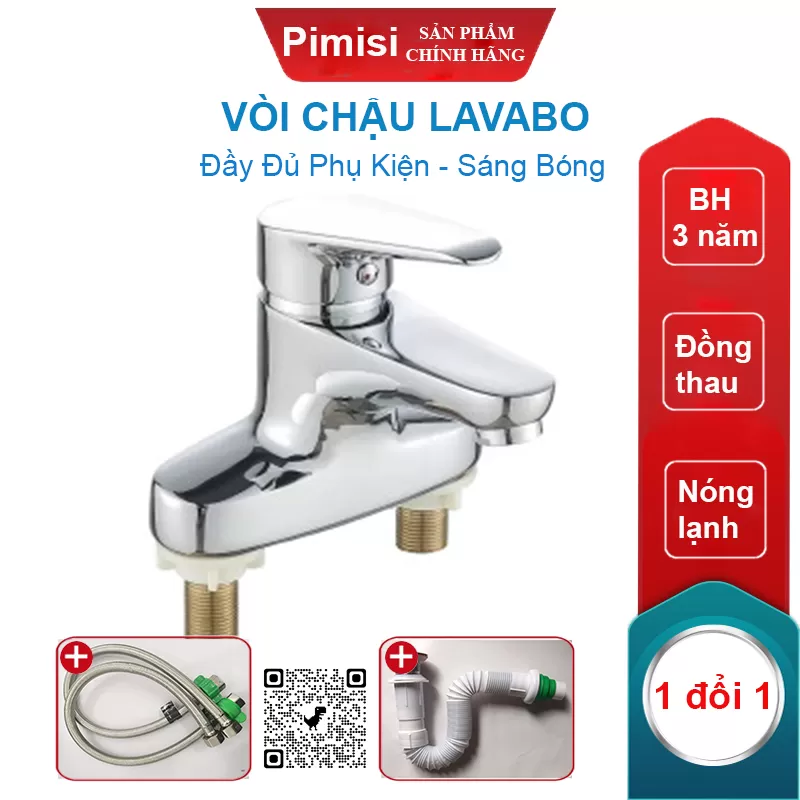 Vòi chậu lavabo Pimisi PV-203C nóng lạnh (chậu rửa 3 lỗ)