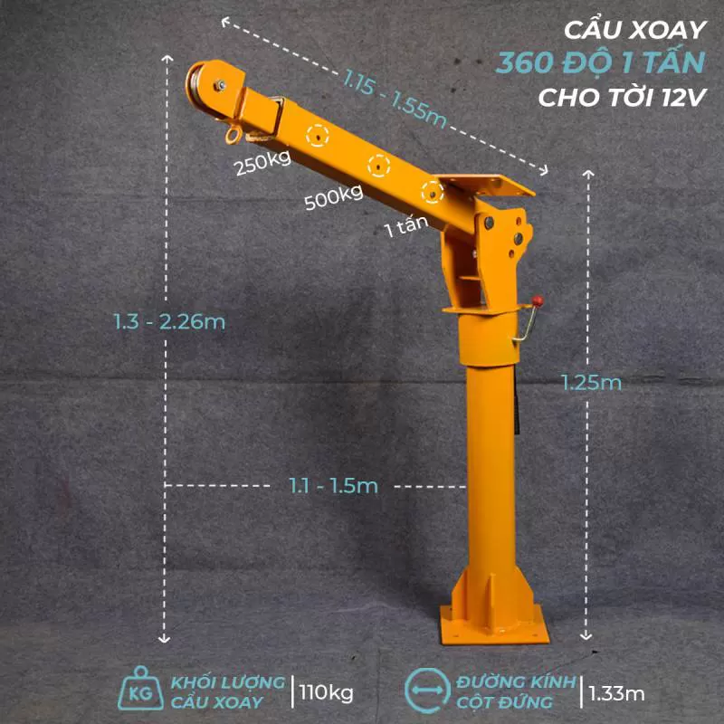 Cẩu xoay 360 độ 1 tấn cho tời điện 12V chính hãng, giá tốt