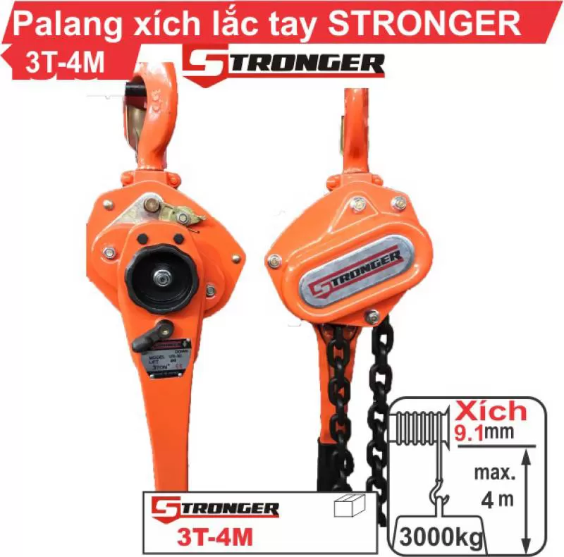 Pa lăng xích lắc tay 3 tấn - 4mét Stronger chính hãng 100%, giá rẻ