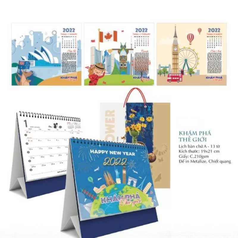 Lịch để bàn 2022 chủ đề Khám phá thế giới