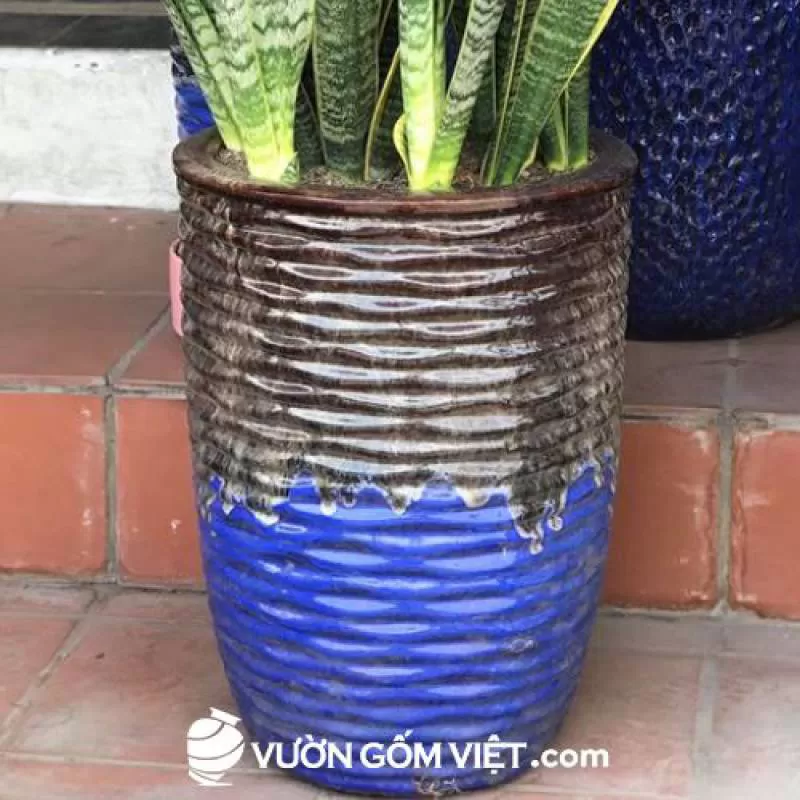 Chậu men trụ tròn vân gợn sóng 
