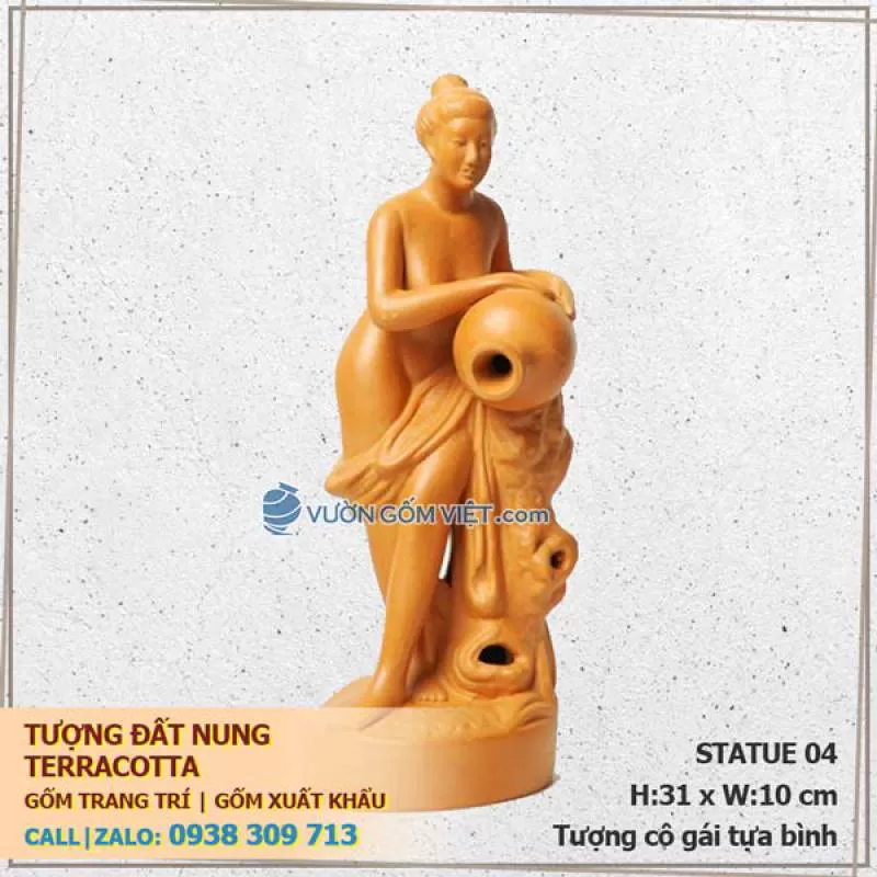 Tượng gốm đất nung trang trí Terracotta 04 Cô gái tựa bình 