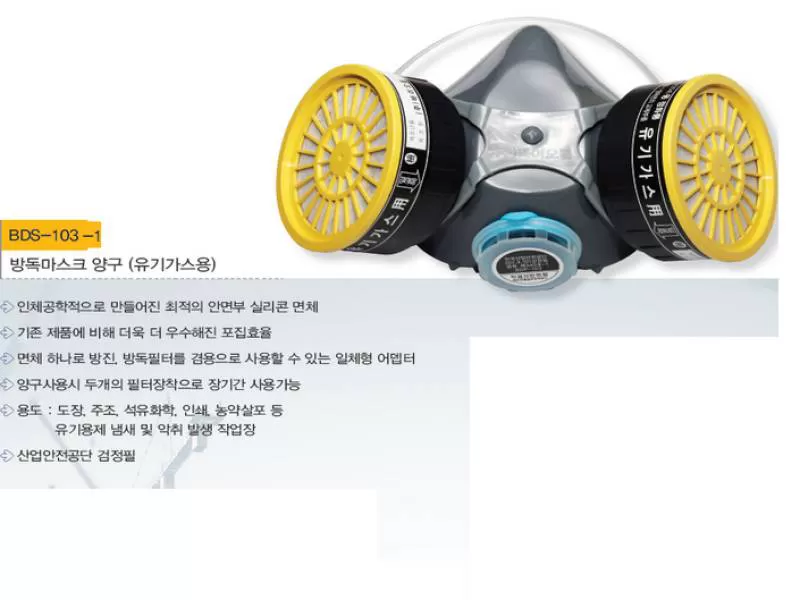 Mặt nạ phòng độc 2 phin lọc BDS-103-1, ガスマスクフィルタBDS-103-12, 가스 마스크 필터 BDS-103-1 (2)