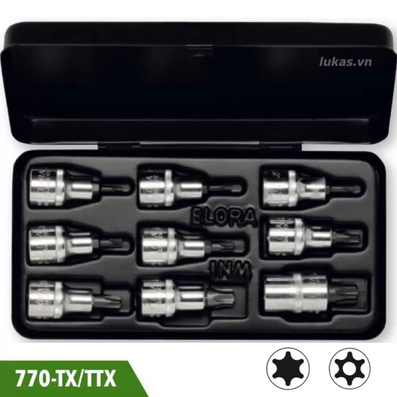 Bộ tuýp đầu sao 9 chi tiết, đầu vuông 1/2 inch, Elora 770-TX/TTX 