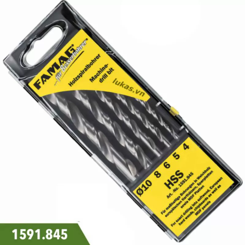 Bộ mũi khoan gỗ 5 cây 4-10mm 1591.845 thép gió HSS Famag