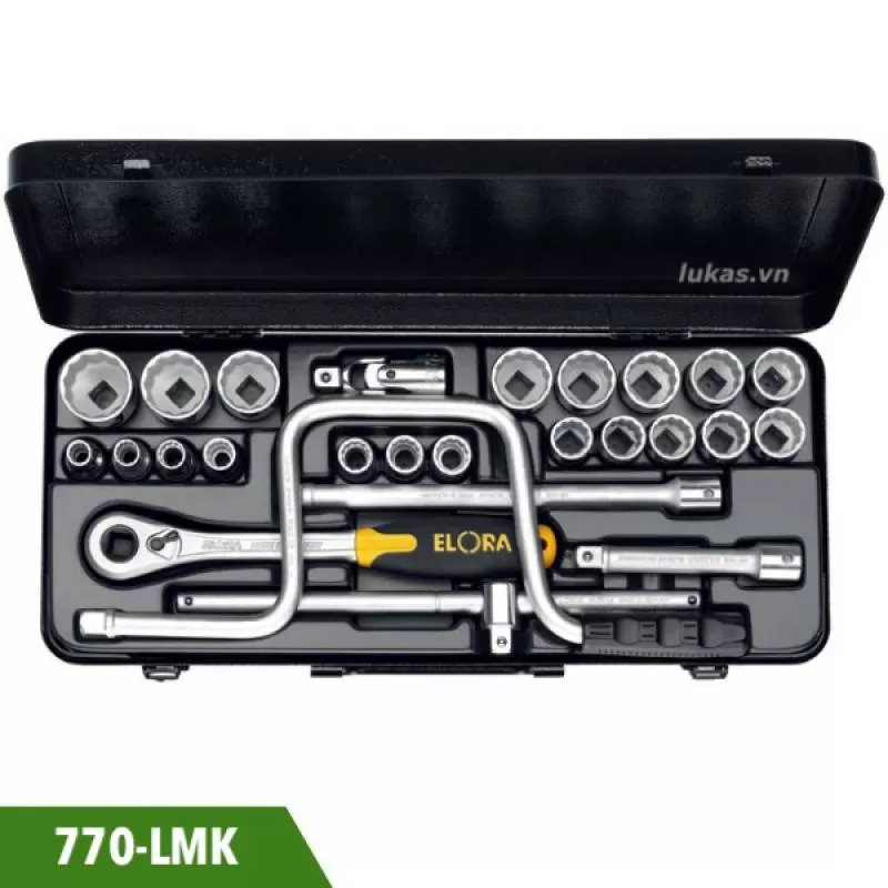 Bộ socket 26 món hệ mét 770-LMK đầu vuông 1/2 inch Elora Germany 