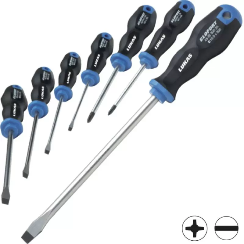 Bộ tô vít 7 cái gồm 5 cái dẹt và 2 cái pake 45-SK7-2K Elofort Germany