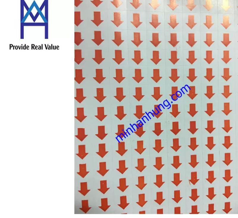 Tem mũi tên dán lỗi màu đỏ nghành may mặc 