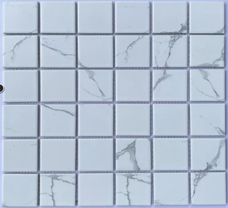 Gạch Mosaic gốm trắng vân mây 48x48mm MHG P48M01 