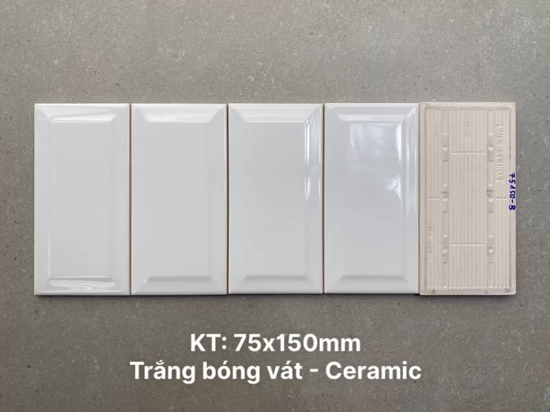 Gạch thẻ trắng bóng vát KT 75x150mm PSTA75150-B