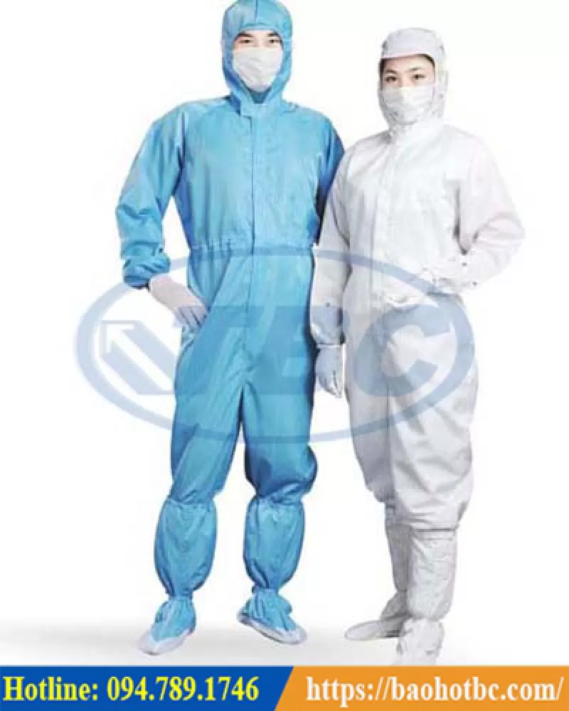 Quần áo phòng sạch chống tĩnh điện liền thân, khóa kéo