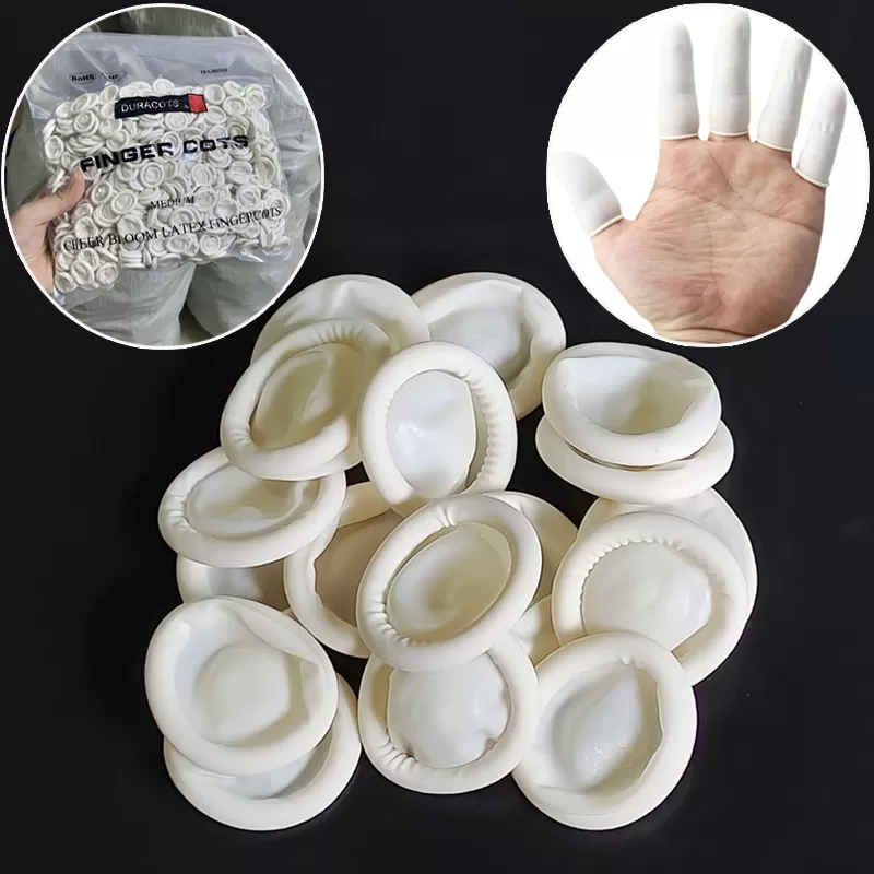 Bao Ngón Tay Cao Su Trắng/Vàng Có Đai Chống Tĩnh Điện Chống Trượt Finger Cots Túi 800 Cái - Loại Dùng Một Lần