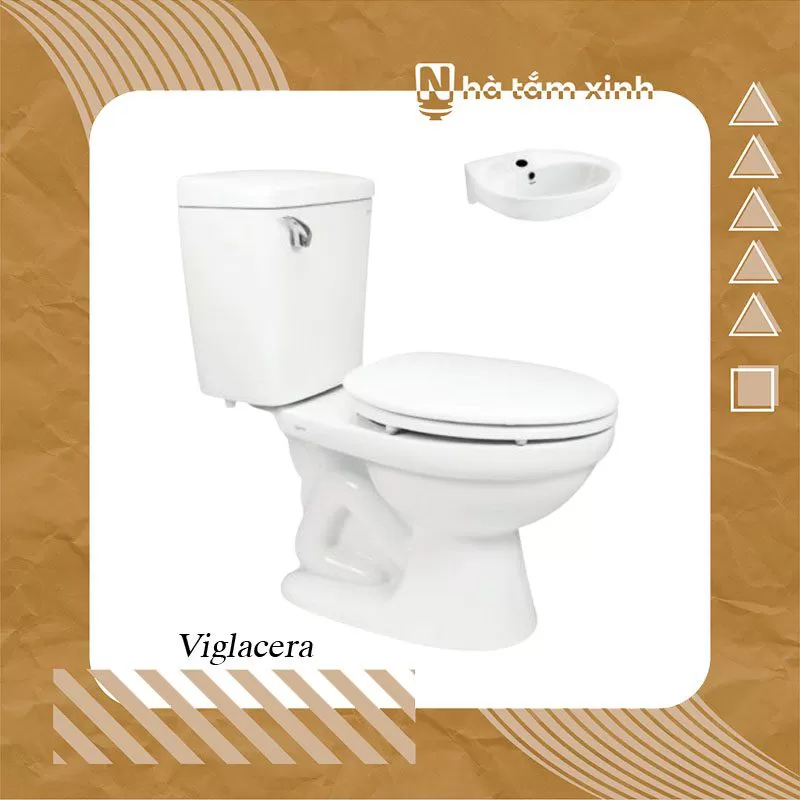 Bồn cầu 2 khối Viglacera VI44 + Chậu VTL2 (hoặc VTL3)