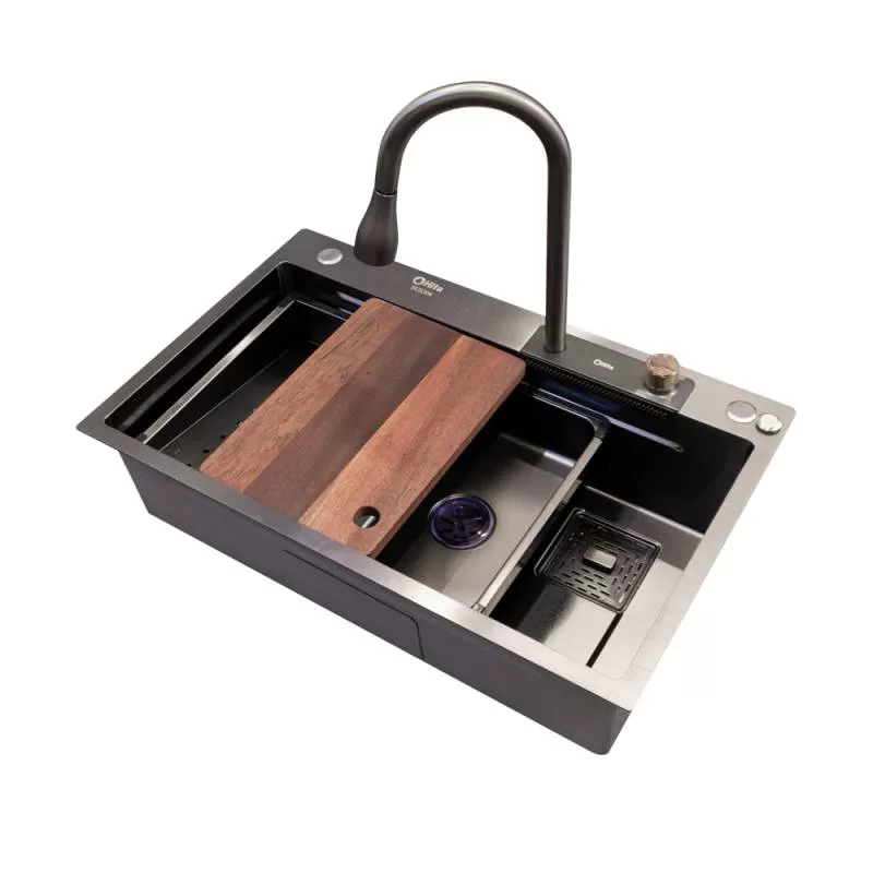 Chậu rửa chén 1 hố kèm khay & vòi bếp HITA HDS7848DTN 