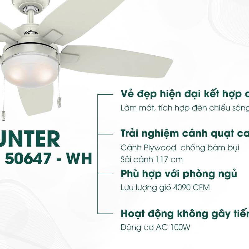 Quạt trần Hunter Arcot màu trắng 50647