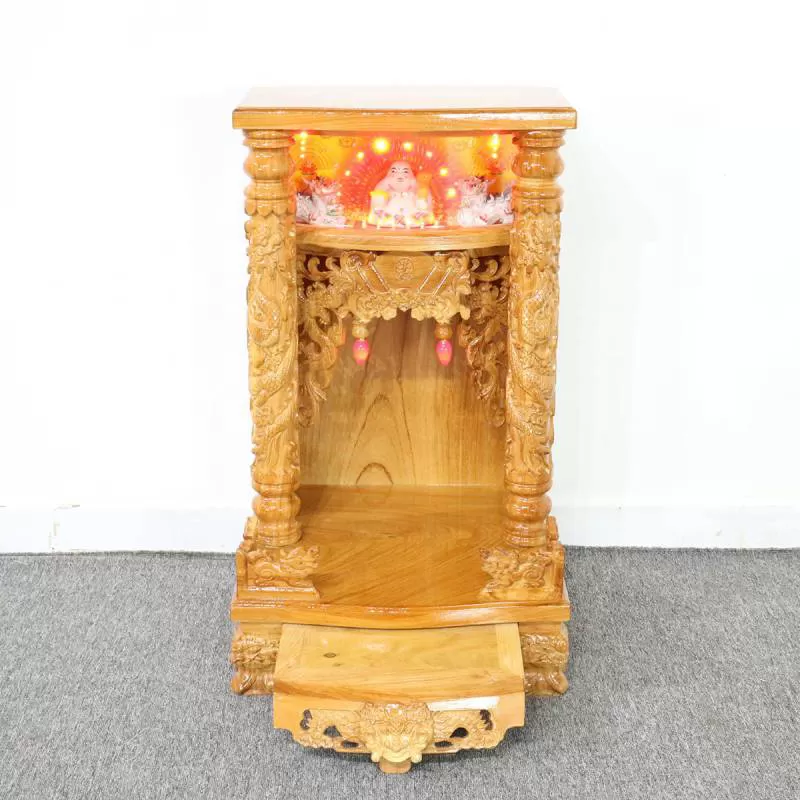 Bàn Thờ Ông Thần Tài Gõ Đỏ Chạm Rồng Có Đèn Đẹp