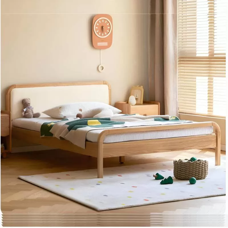 Giường Ngủ Cho Bé Gỗ Sồi Kiểu Chân Cao Có Đầu Nệm Đơn Giản Hiện Đại