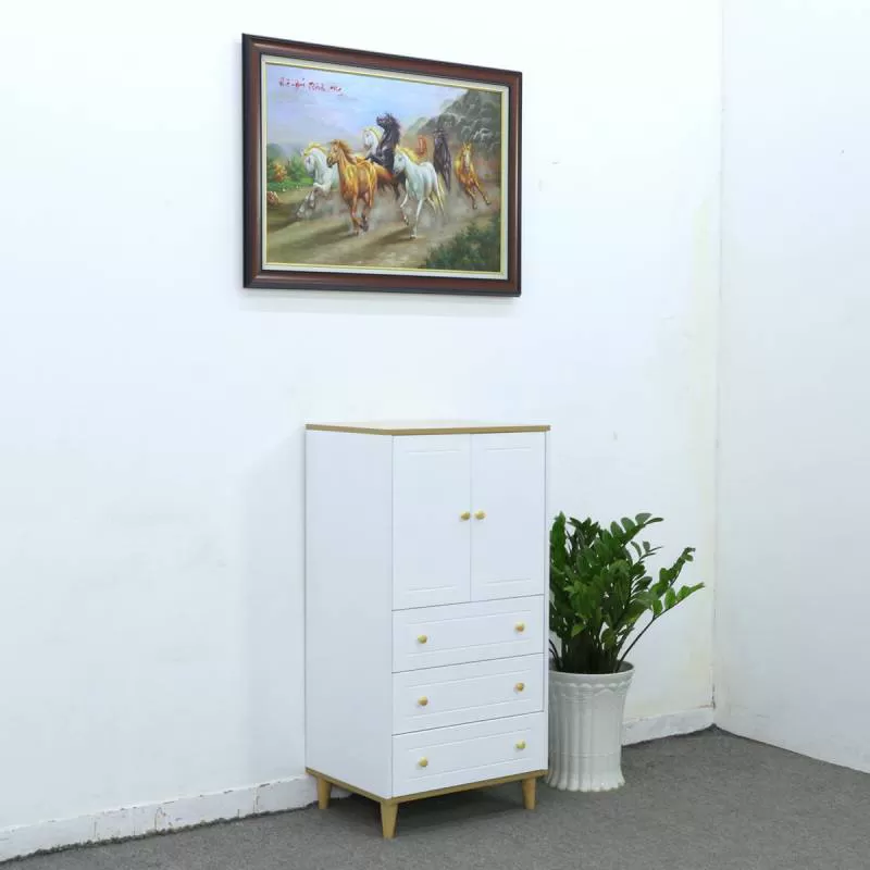 Tủ Quần Áo Trẻ Em Bằng Gỗ MDF Melamine 3 Hộc Kéo Màu Vàng Phối Trắng Đẹp 